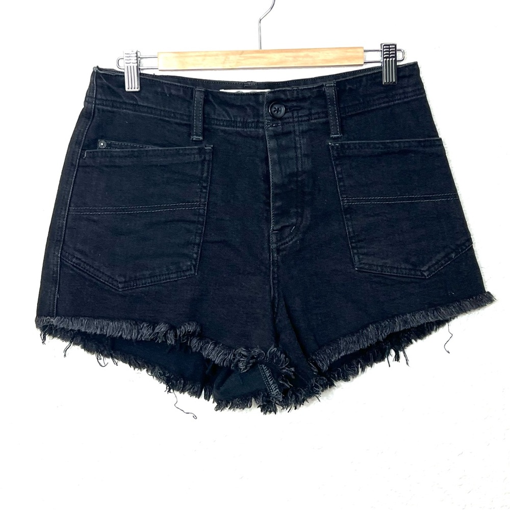 Free People We the Free Crvy Shorts Black Denim Cutoff Raw Hem High Rise Size 29